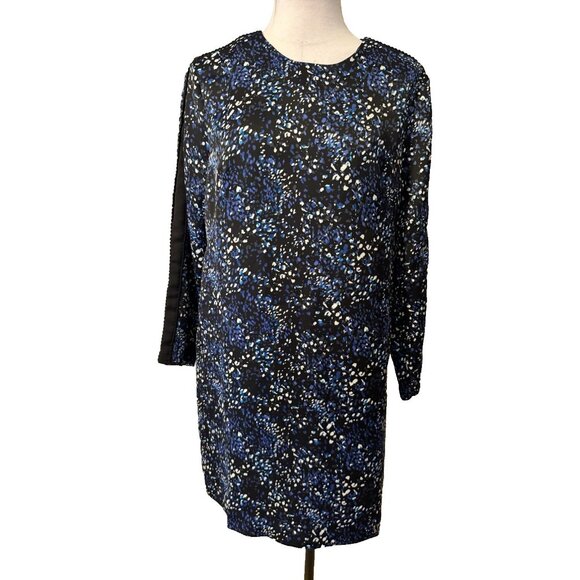 Banana Republic Pom Pom Shift Dress 10 Blue Black Colorful Relaxed Fit NEW $164 - Picture 2 of 12
